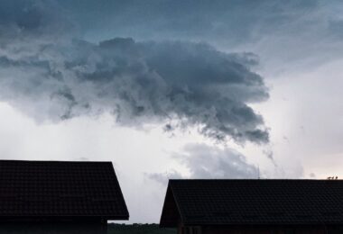 small houses in village in cloudy day
